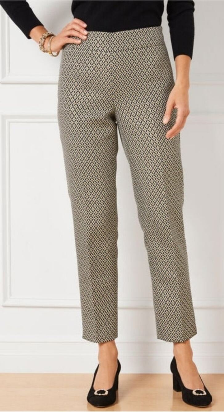 Talbots Women 16P Gold Metallic Jacquard Medallion Holiday Slim Ankle Pants